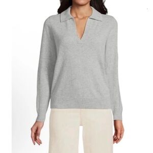 J. Crew Women's Gray Cotton Cashmere Blend Johnny Collared V-Neck Sweater NWT
